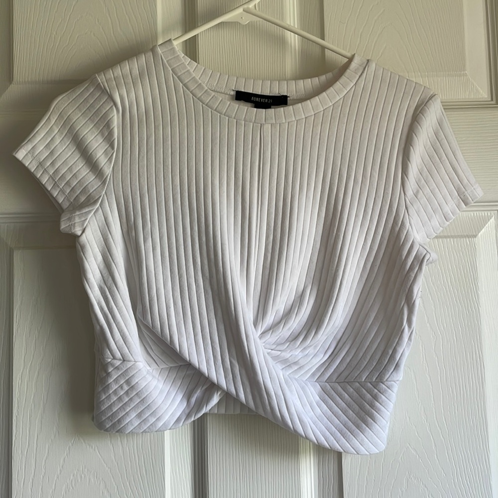Forever 21 White Ribbed Crop Top